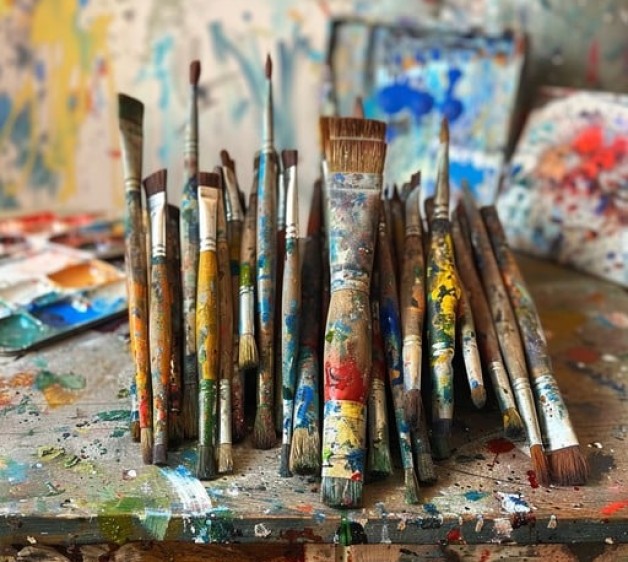 colorful artist brushes stockcake